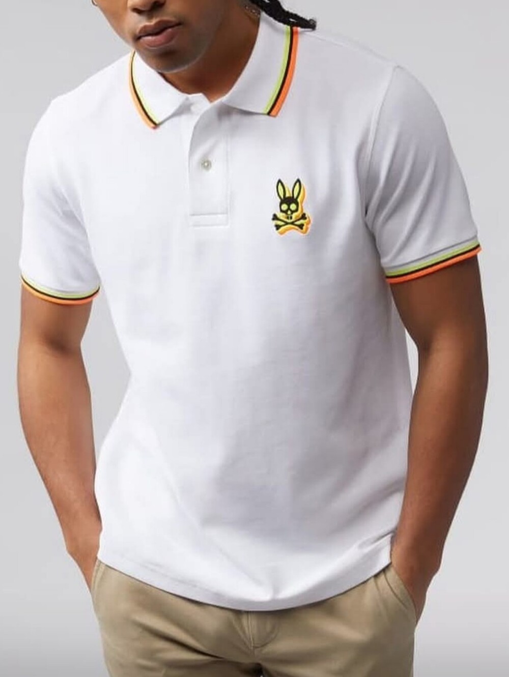 Psycho Bunny White Neon Polo Shirt Small Preppy Streetwear Pima Cotton Collared